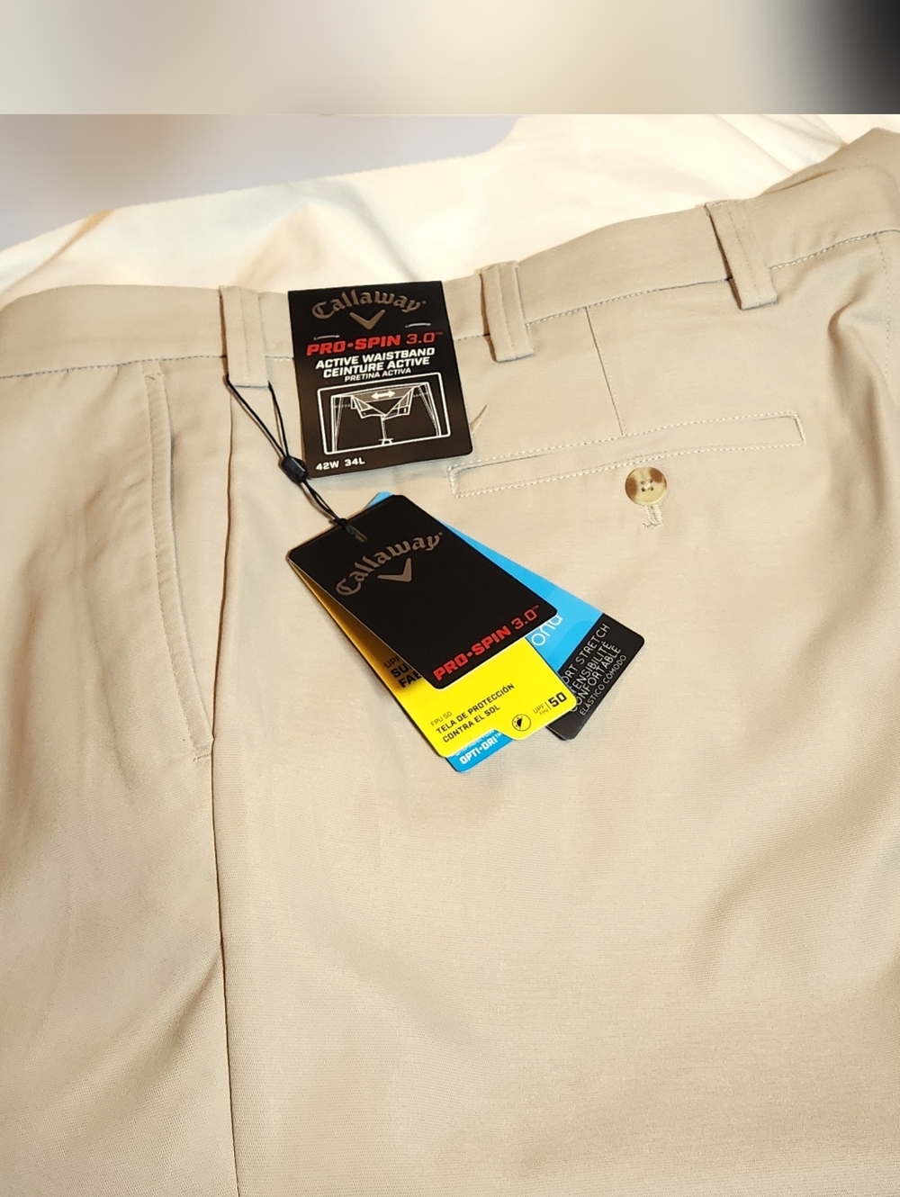 NWT Callaway Pro Spin 3.0 Golf Pants Mens 42x34 Khaki Taupe UPF 50 Flex Opti Dri